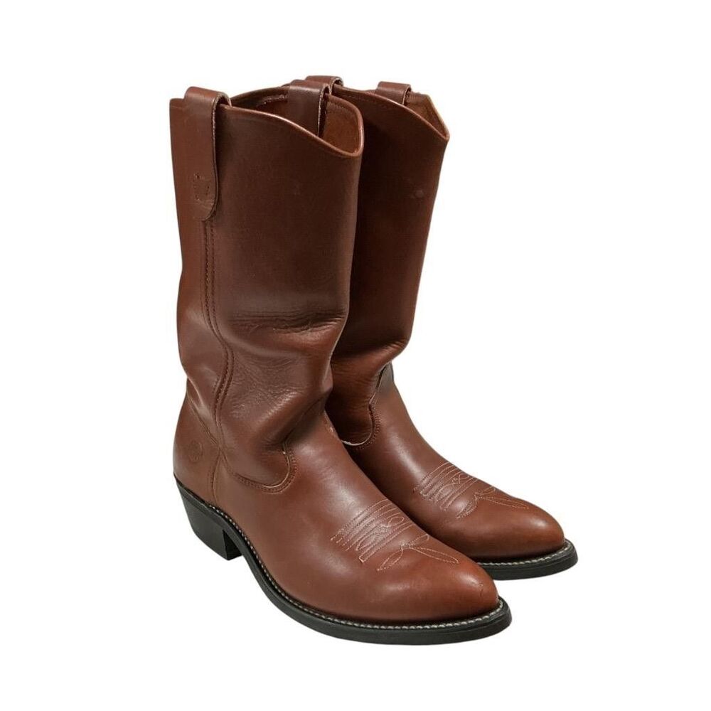 Double H Western Cowboy Boots Mens 8.5D Brown Leather Ranch Wellington Vintage